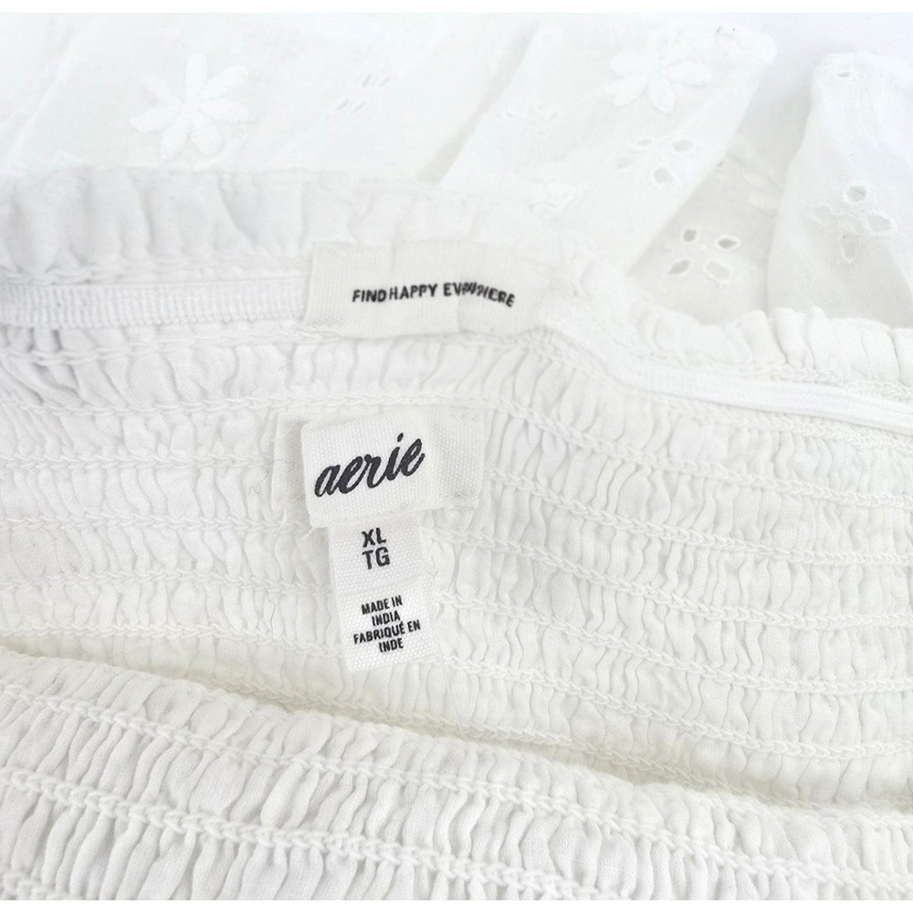 Aerie White Eyelet Halter Mini Dress Smocked Waist Ruffle Hem New XL - Picture 4 of 10